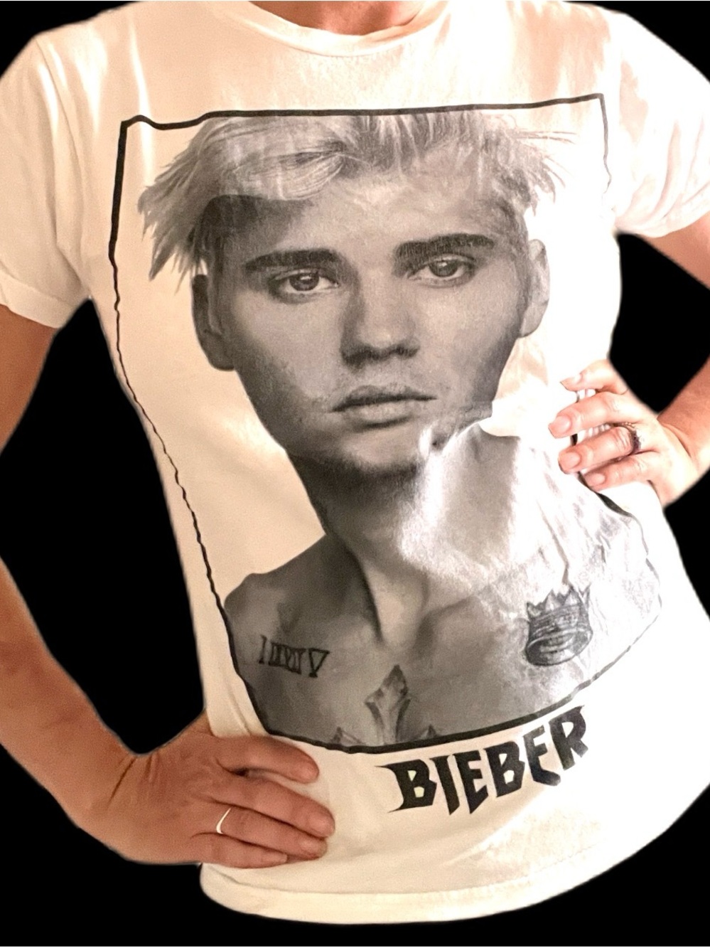 Justin Bieber White Graphic Short Sleeve Tee